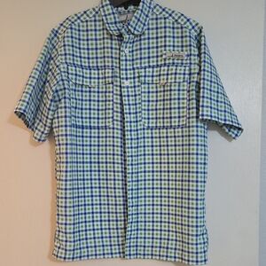 Men's Blue and Green Checkered Fishing Shirt
